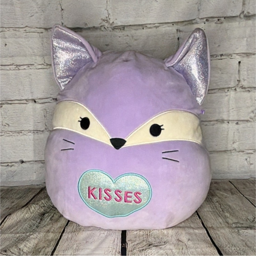Squishmallows Medium Purple Cream Fox Plush Toy with 'Kisses' Heart 14"